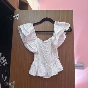 Zara White Ruffle Smocked Crop Top Medium